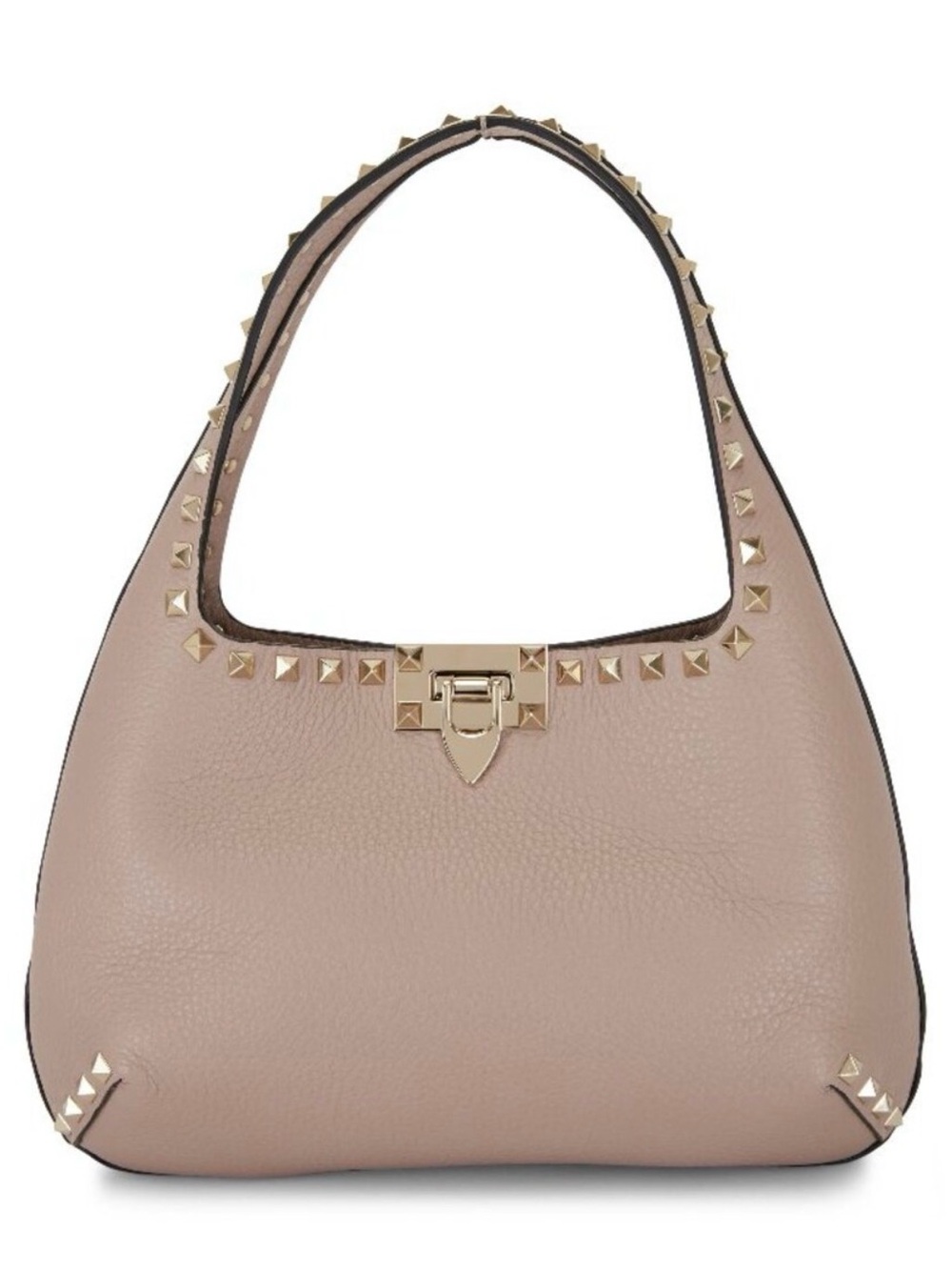 Like NEW! Valentino Garavani Grain Calfskin Large Rockstud Hobo Pouudre